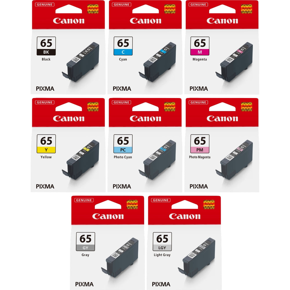 Canon CLI-65 Black Cyan Magenta Yellow Grey Photo Cyan Photo Magenta Light Grey Ink Cartridge Bundle Pack