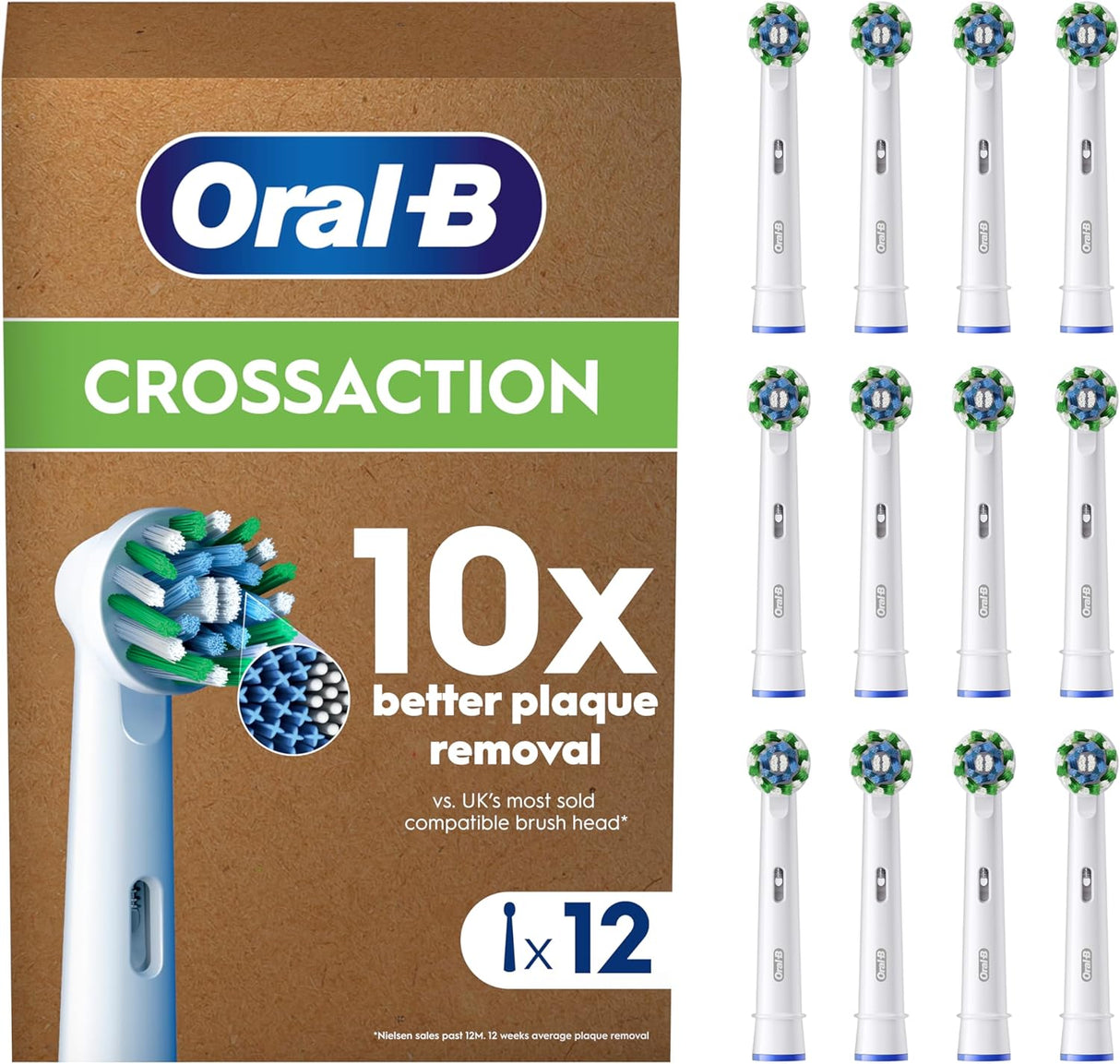 Oral-B Pro Cross Action Original Electric Toothbrush Head, White - Pack of 12