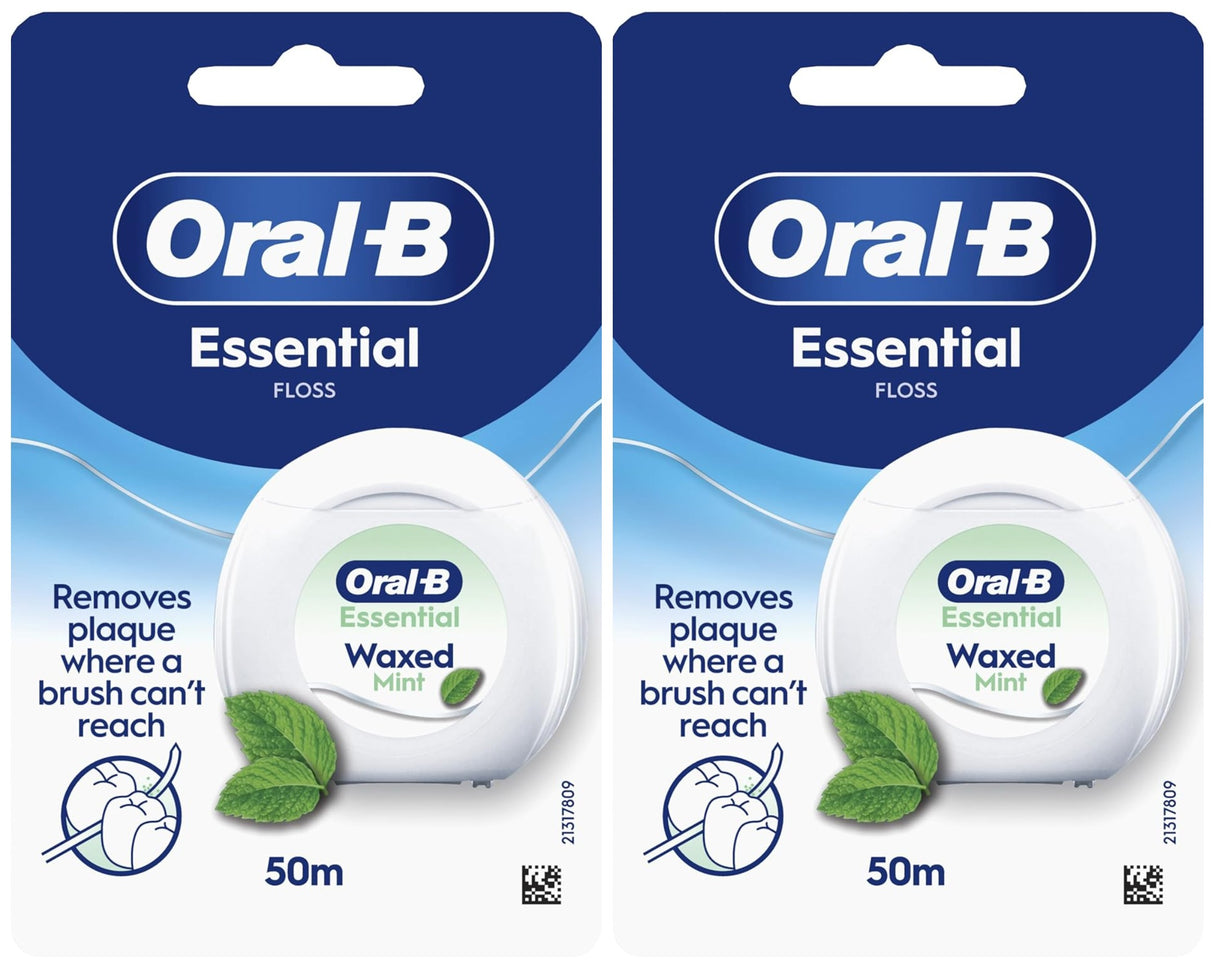 Oral-B Essential Floss Waxed, 50m - Mint - 2 Pack Bundle