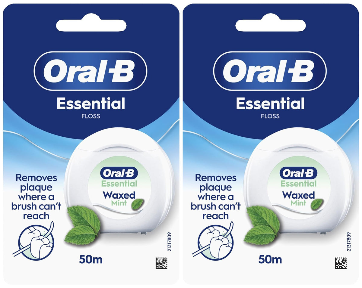 Oral-B Essential Floss Waxed, 50m - Mint - 2 Pack Bundle
