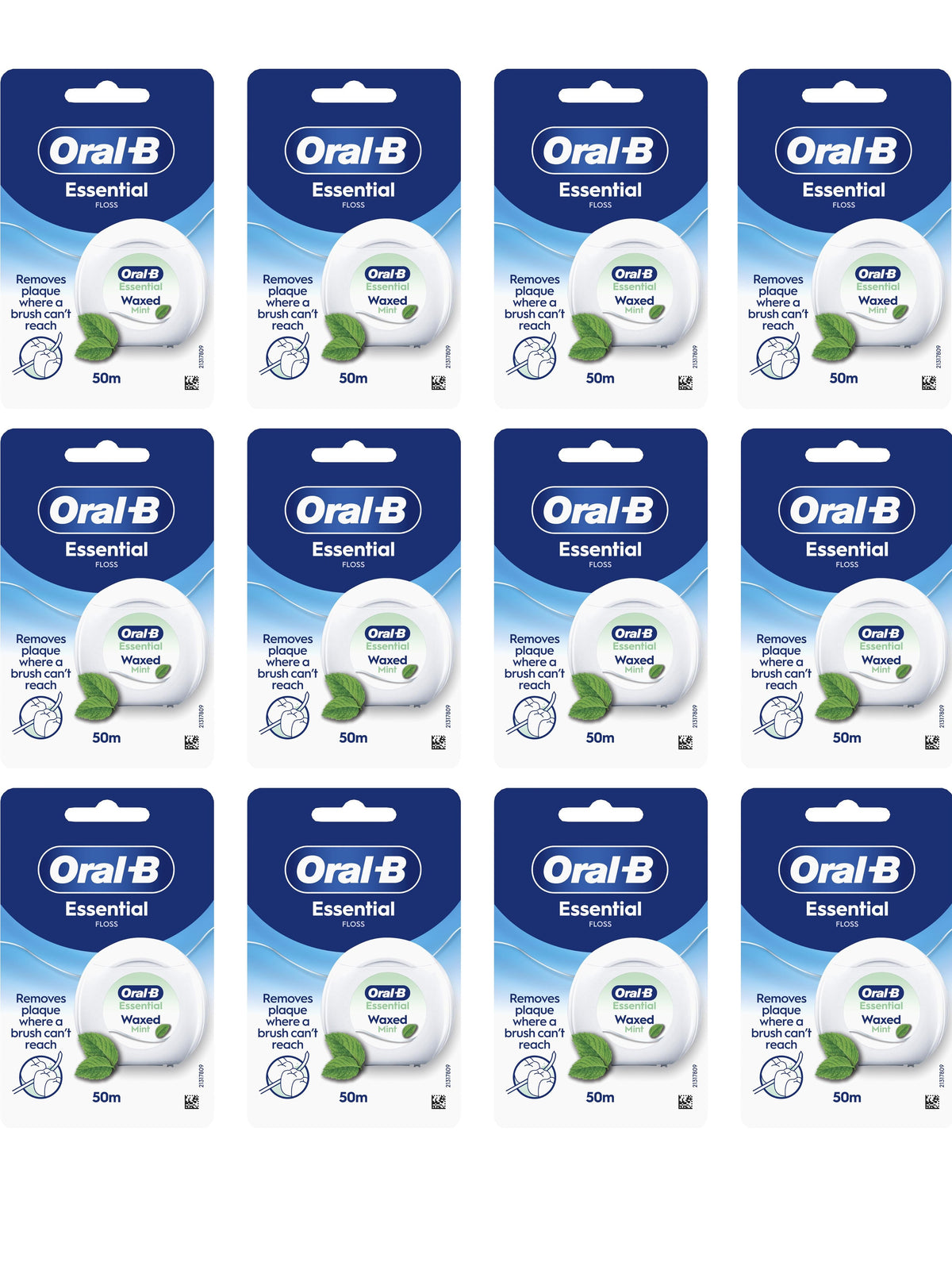 Oral-B Essential Floss Waxed, 50m - Mint - 12 Pack Bundle