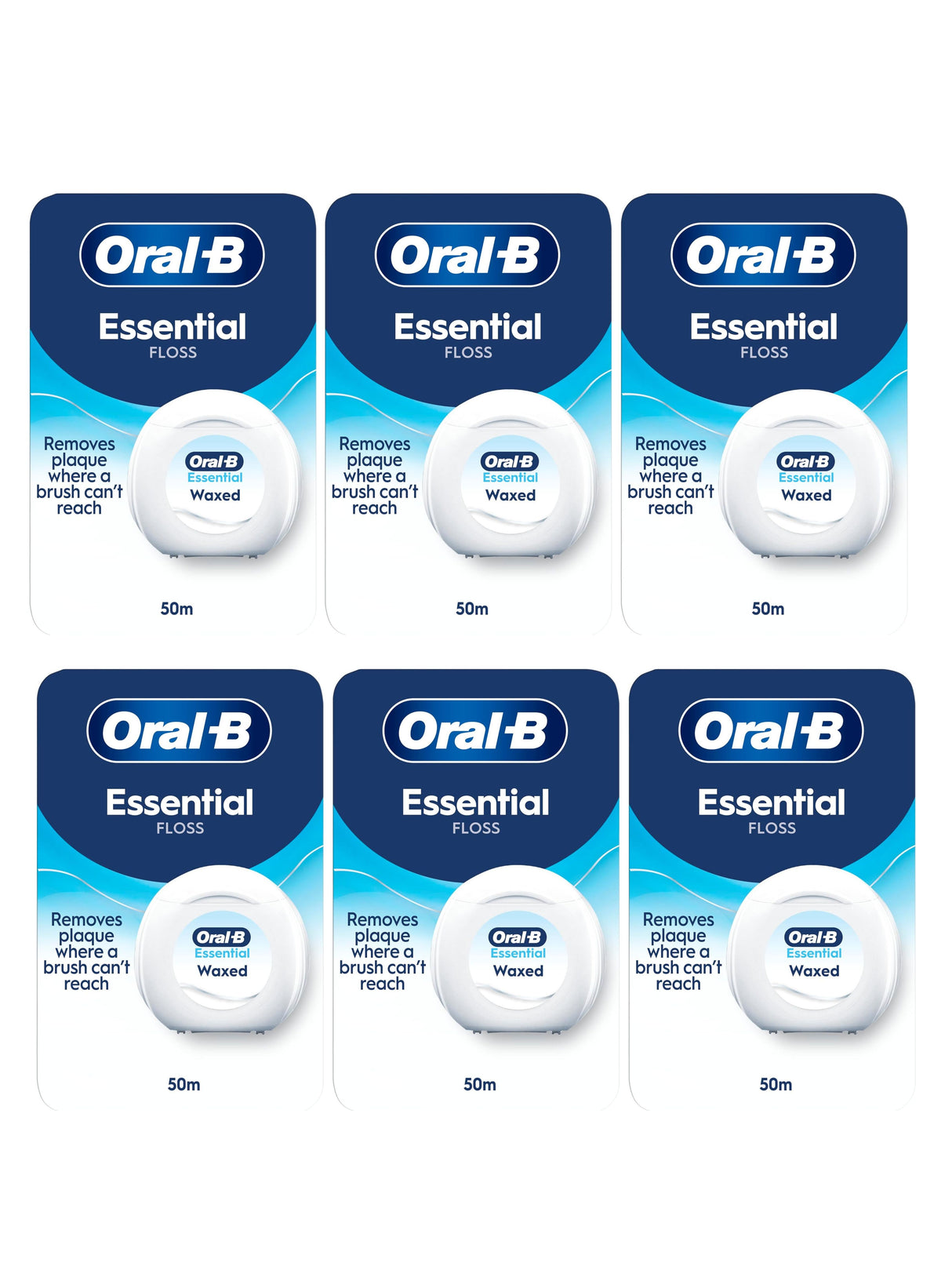 Oral-B Essential Floss Waxed, 50m - Unflavoured - 6 Pack Bundle