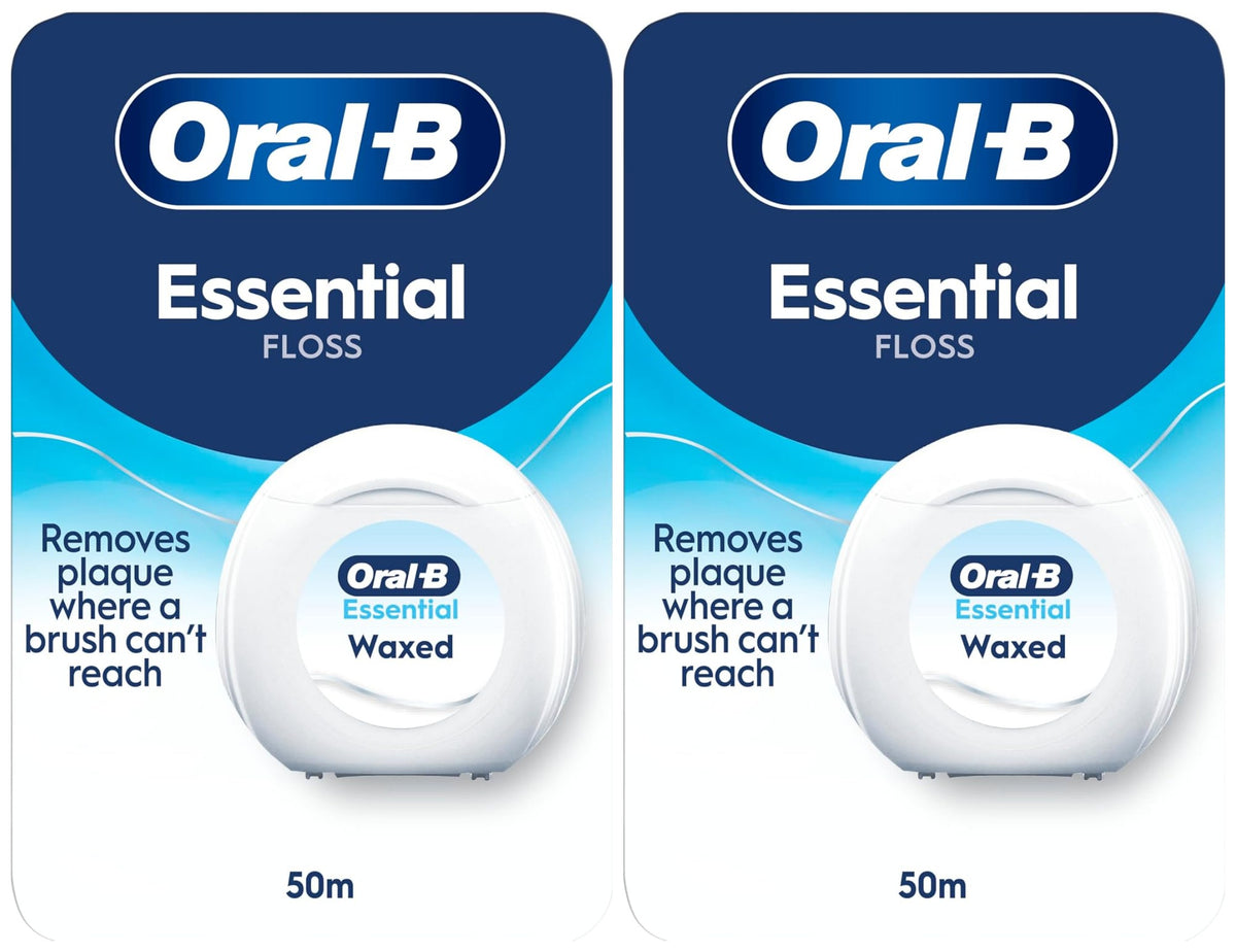 Oral-B Essential Floss Waxed, 50m - Unflavoured - 2 Pack Bundle