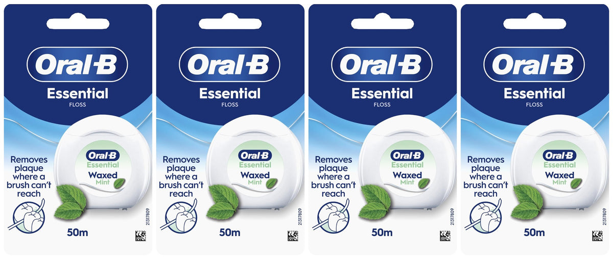 Oral-B Essential Floss Waxed, 50m - Mint - 4 Pack Bundle