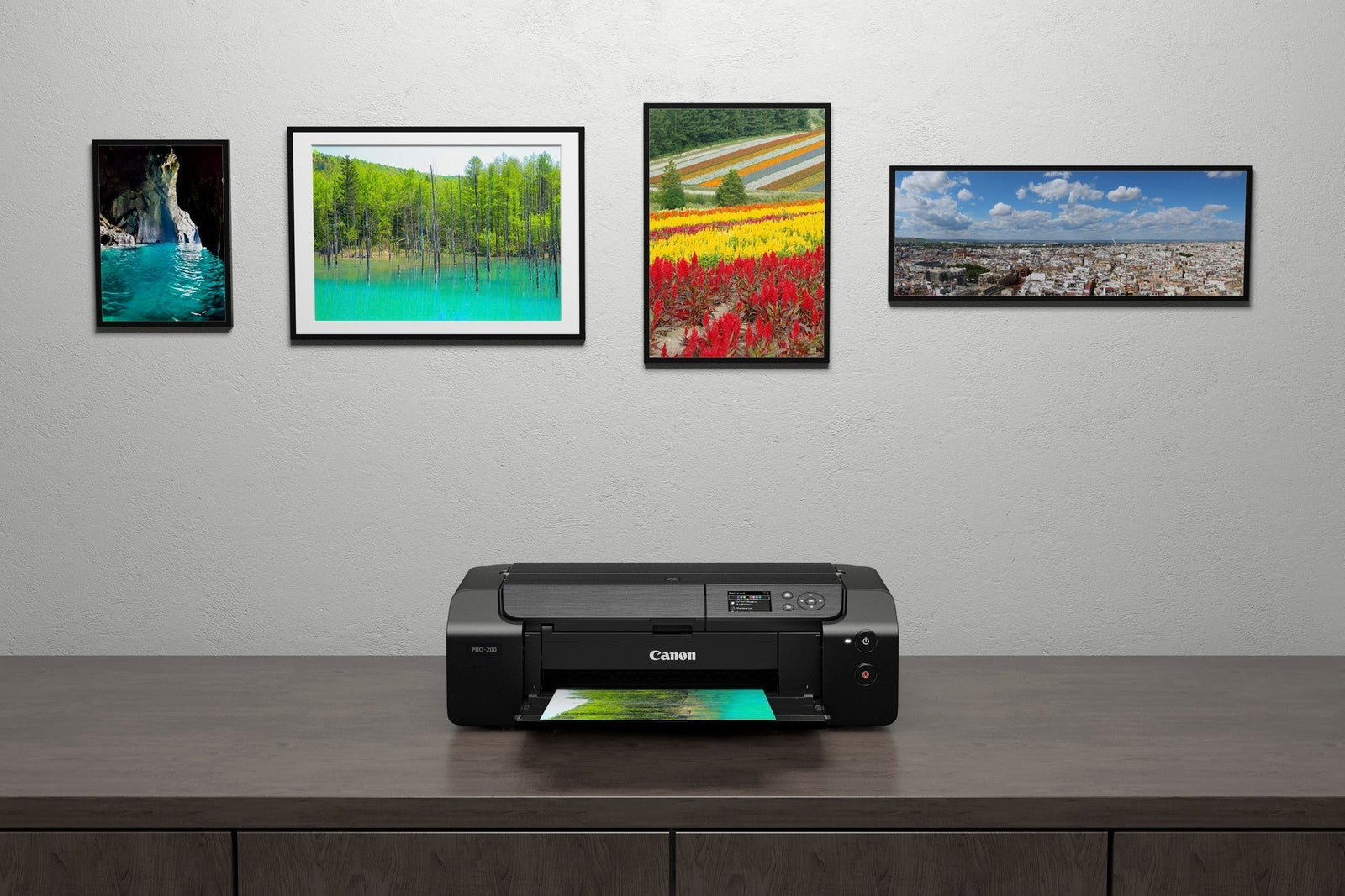 a canon home inket printer alone on a desk