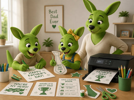 kids getting creative for fathers day with their free printables