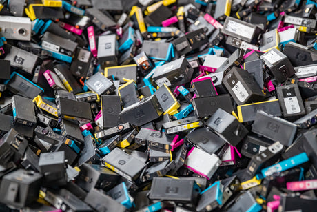 large quantity of empty ink cartridges beingrecycled