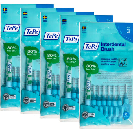 TePe Blue Regular 0.6mm 5 Packets of 8 - (40 Brushes) Bundle