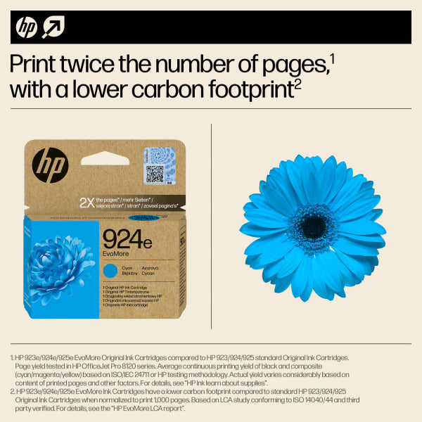 HP 924e EvoMore Cyan Ink Cartridge - 4K0U7NE