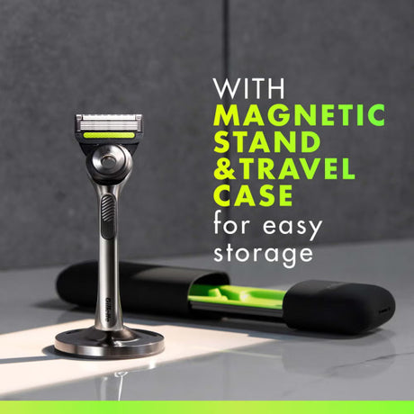 Gillette Labs Razor with Exfoliating Bar – Magnetic Stand, Travel Case and 4 Blade Refills