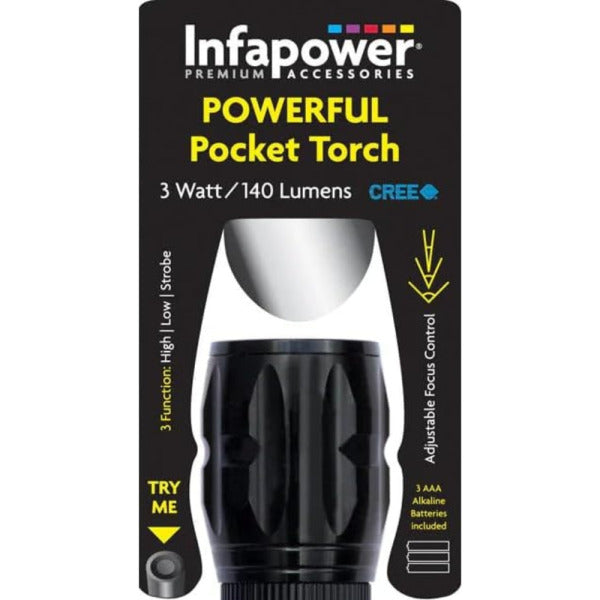 Infapower F011 3 Watt Powerful Pocket Torch, Black