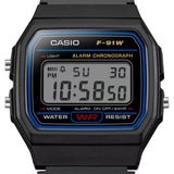 Casio F-91W Digital Watch Black Resin Strap Alarm Stopwatch LED - F-91W-1YER