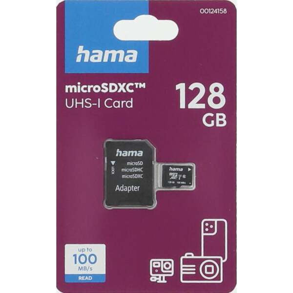 Hama 128GB microSDXC Memory Card, Class 10, UHS-I, 100MB/s - 124158