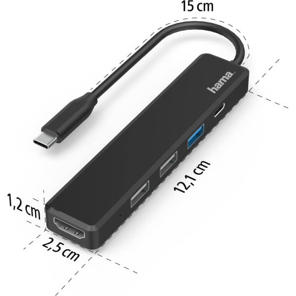 Hama USB-C Hub, 5 Ports, 3x USB-A, USB-C, LAN - 200117