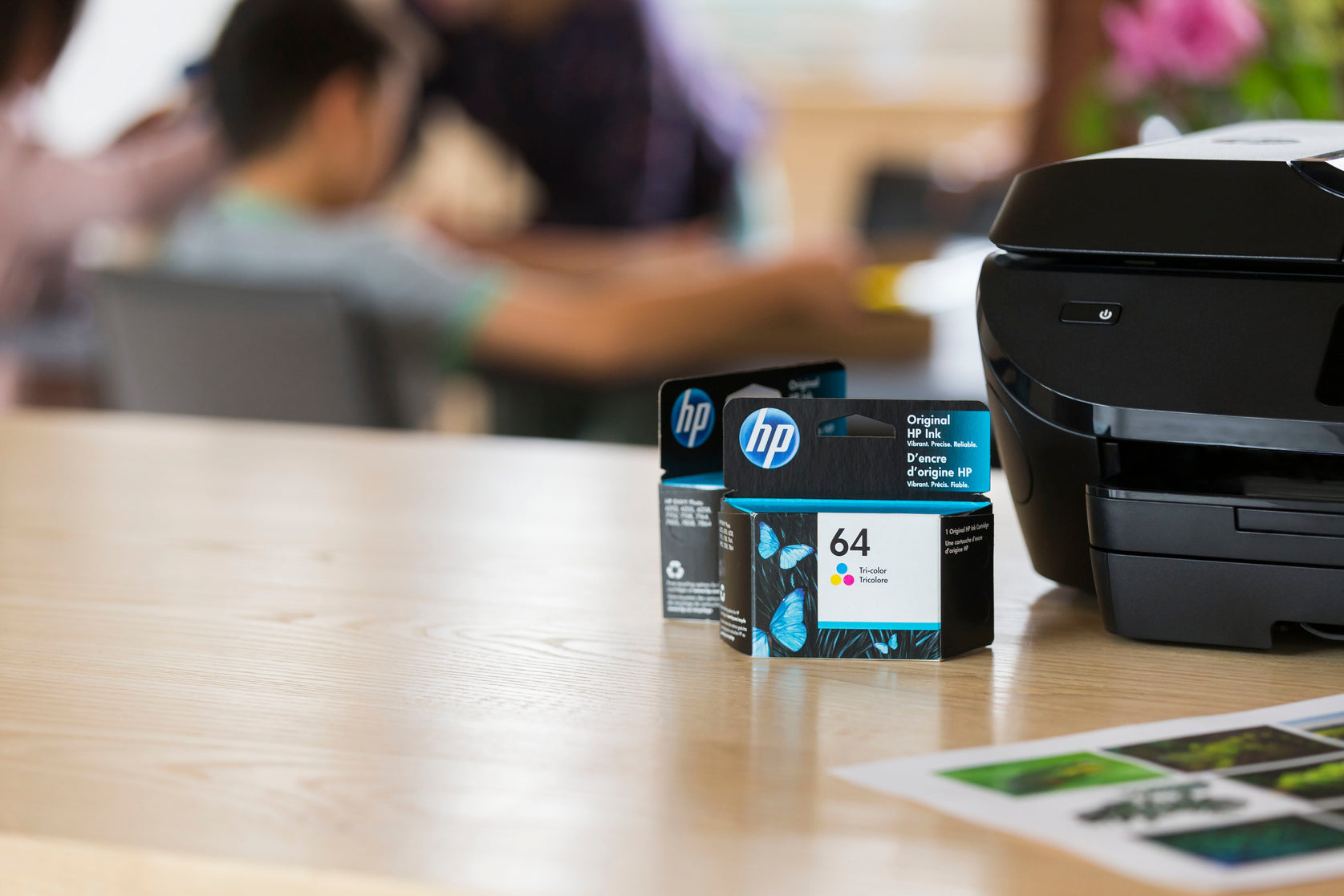 Ink cartridge recycling illustration showing used cartridges being collected for recycling