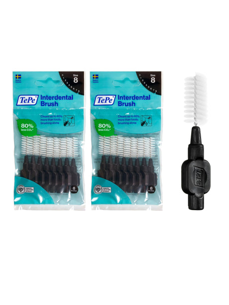 TePe Black 1.5mm 2 Packets of 8 - (16 Brushes) Bundle