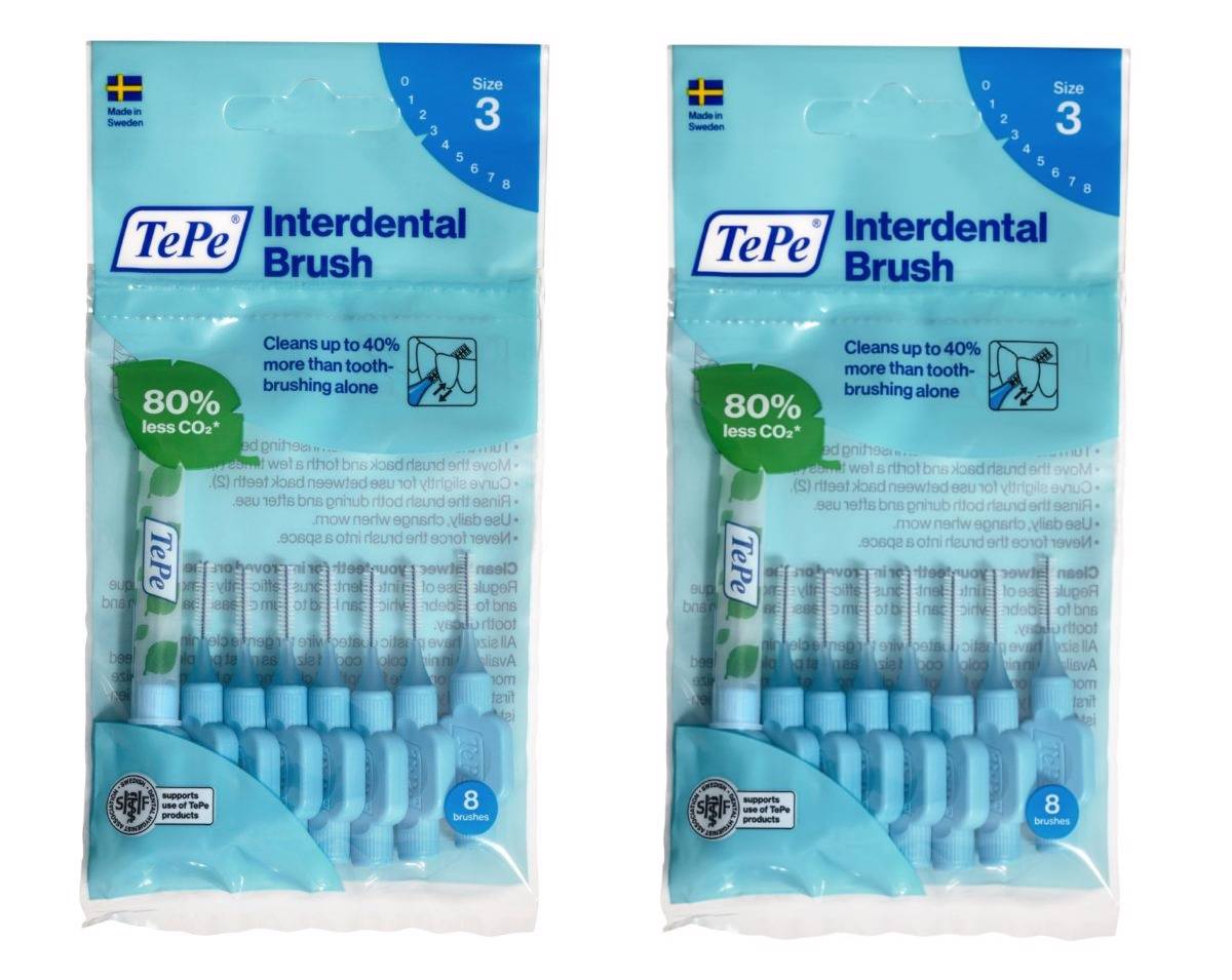 TePe Blue Regular 0.6mm 2 Packets of 8 - (16 Brushes) Bundle