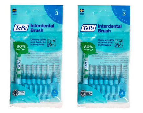 TePe Blue Regular 0.6mm 2 Packets of 8 - (16 Brushes) Bundle