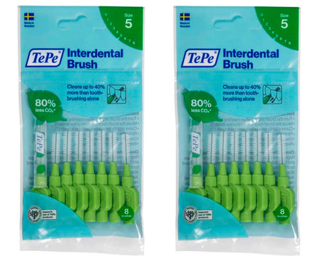 TePe Green Medium 0.80mm 2 Packets of 8 - (16 Brushes) Bundle