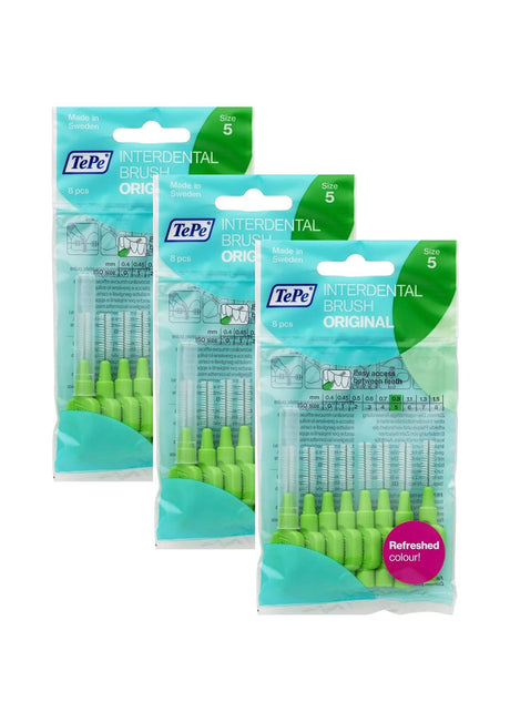 TePe Green Medium 0.80mm 3 Packets of 8 - (24 Brushes) Bundle