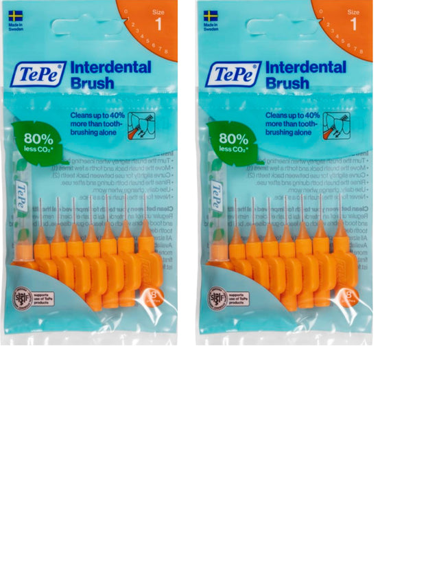 TePe Orange G2 Fine 0.45mm 2 Packets of 8 - (16 Brushes) Bundle