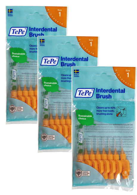 TePe Orange G2 Fine 0.45mm 3 Packets of 8 - (24 Brushes) Bundle