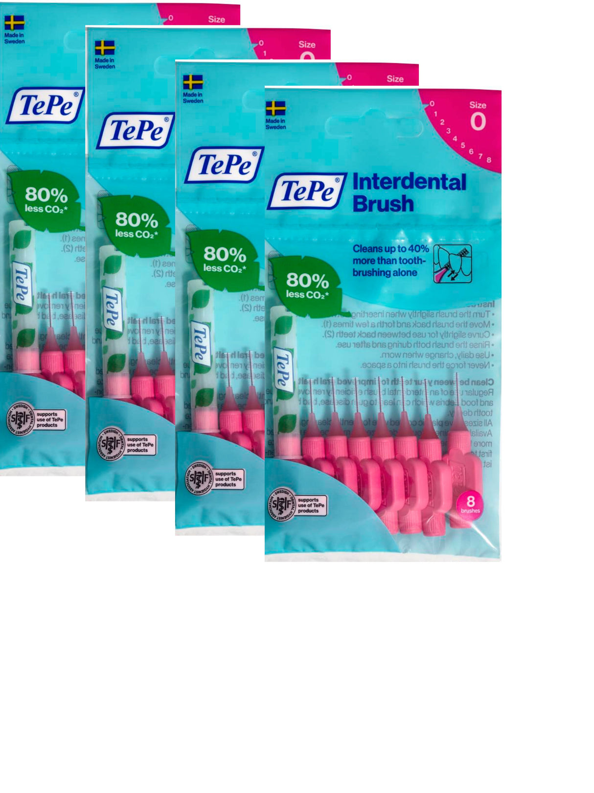 TePe Pink G2 Fine 0.4mm - 4 Packets of 8 - (32 Brushes) Bundle