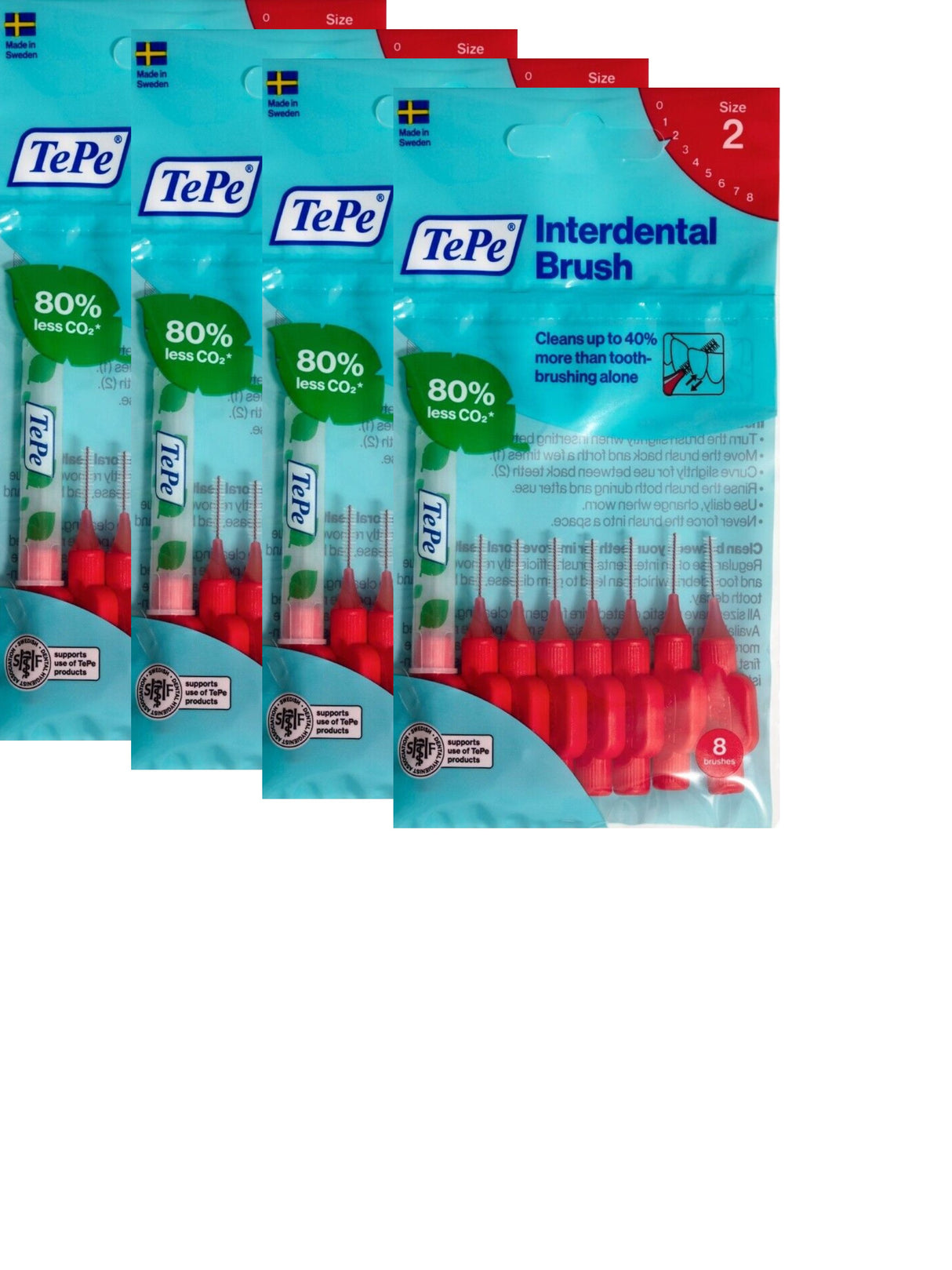 TePe Red Fine 0.50mm - 4 Packets of 8 - (32 Brushes) Bundle