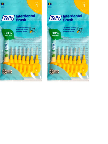 TePe Yellow Fine 0.70mm - 2 Packets of 8 - (16 Brushes) Bundle