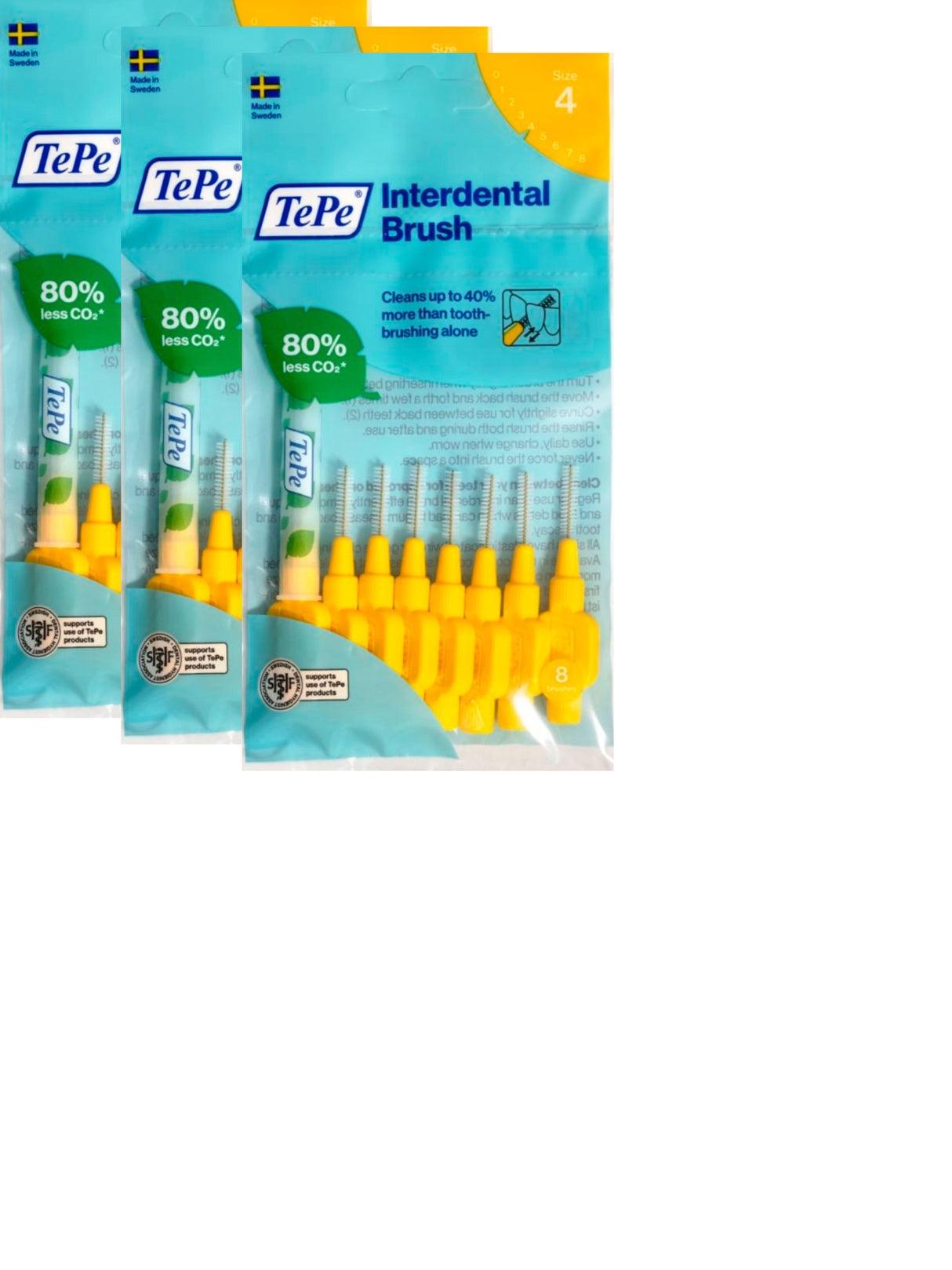 TePe Yellow Fine 0.70mm - 3 Packets of 8 - (24 Brushes) Bundle