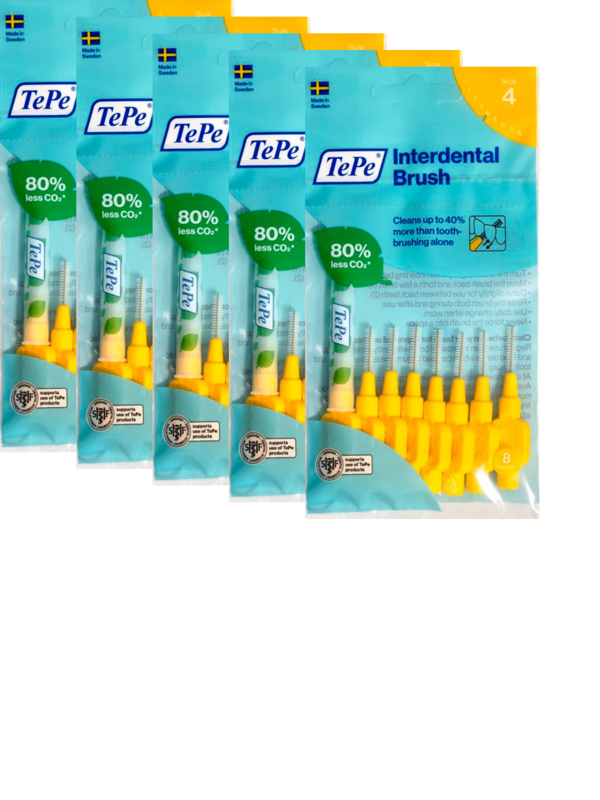 TePe Yellow Fine 0.70mm - 5 Packets of 8 - (40 Brushes) Bundle