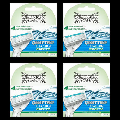 Wilkinson Quattro Titanium Sensitive - 16 Blades (4 Packs of 4)