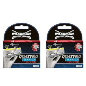 Wilkinson Sword Quattro Titanium Precision Razor Blades - 2 Packs of 4