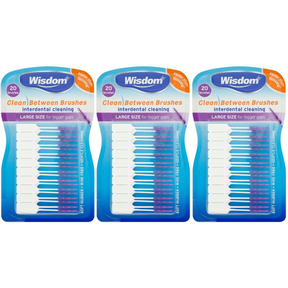 Wisdom Clean Between Interdental Brushes 20 Count Large Purple - 3 Pack
