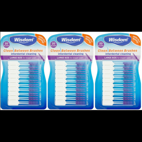 Wisdom Clean Between Interdental Brushes 20 Count Large Purple - 3 Pack