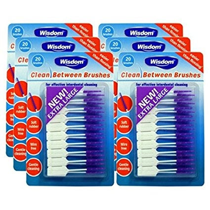 Wisdom Clean Between Interdental Brushes 20 Count Large Purple - 6 Pack