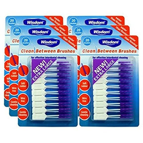 Wisdom Clean Between Interdental Brushes 20 Count Large Purple - 6 Pack