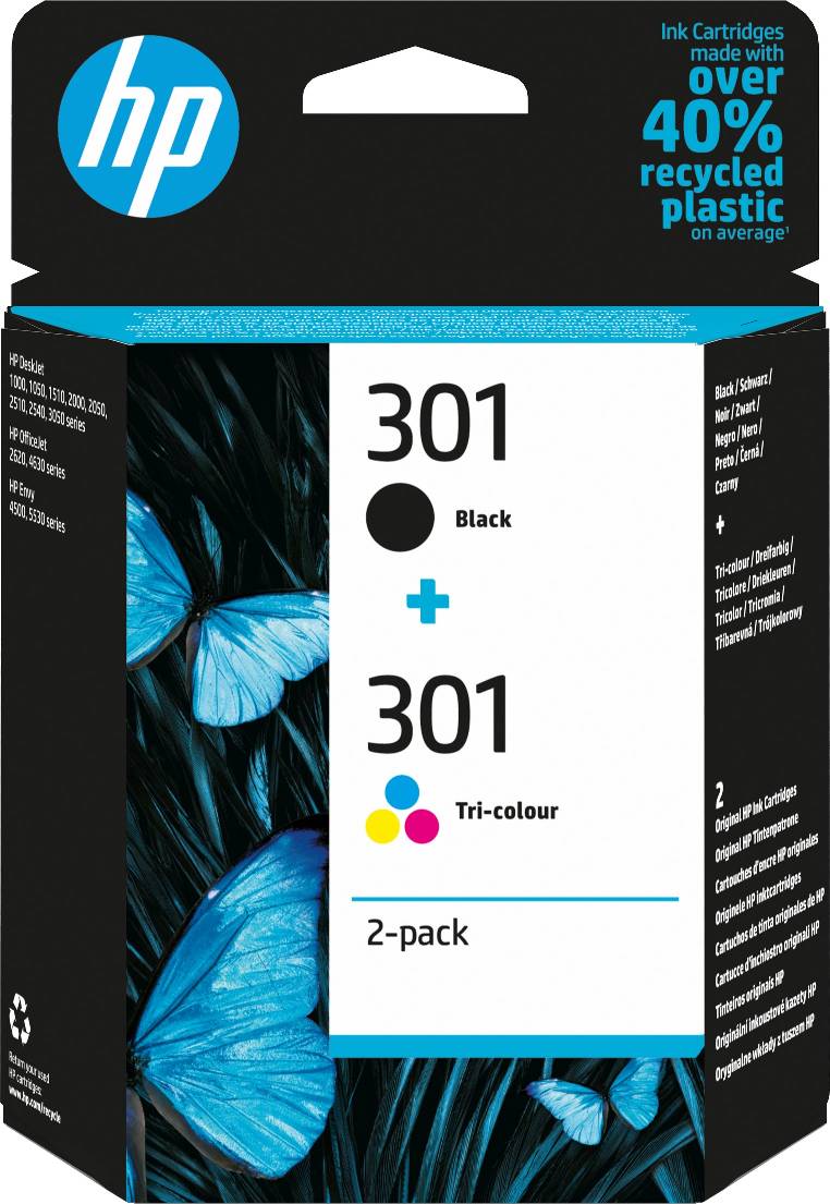 HP 301 Black and Colour Ink Cartridge Combo Pack - N9J72AE