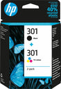 HP 301 Black and Colour Ink Cartridge Combo Pack - N9J72AE