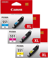 Canon CLI-551XL Cyan Magenta Yellow Ink Cartridge Bundle Pack