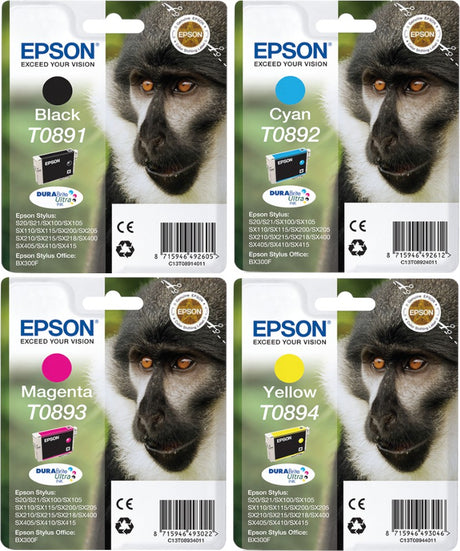 Epson Monkey Black Cyan Magenta Yellow Ink Cartridge Bundle Pack