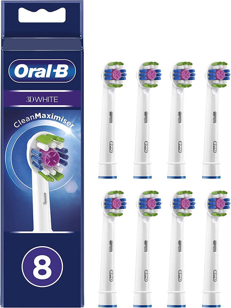Oral-B 3D White Electric Toothbrush Heads with CleanMaximiser - 8 Piece Bundle (2 Packs of 4)