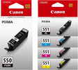 Canon PGI-550 Black and CLI-551 Black Cyan Magenta Yellow Bundle Pack