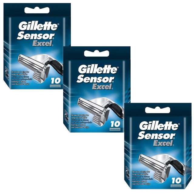 Gillette Sensor Excel Razor Blades - 30 Piece Bundle (3 Packs of 10)