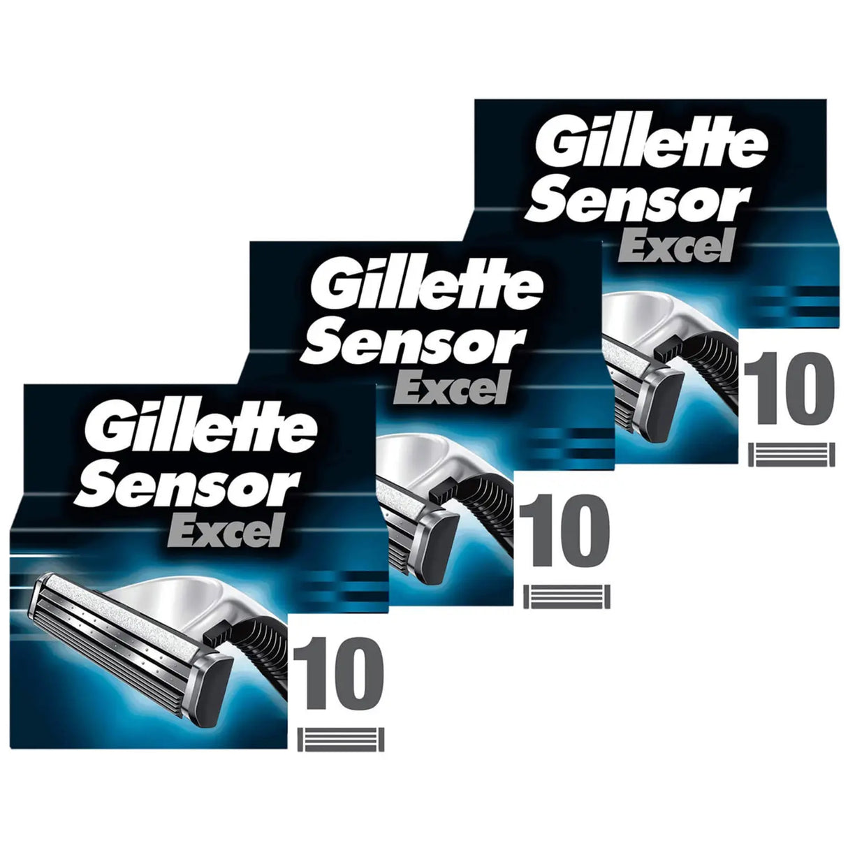 Gillette Sensor Excel Razor Blades - 30 Piece Bundle (3 Packs of 10)