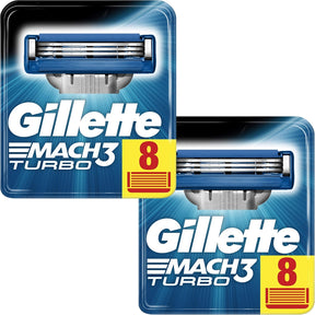 Gillette Mach3 Turbo Razor Blades - 16 Piece Bundle (2 Packs of 8)