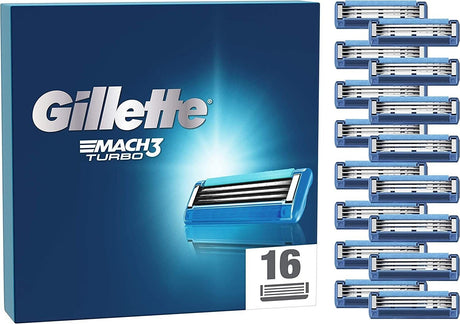 Gillette Mach3 Turbo Razor Blades - 16 Piece Bundle (2 Packs of 8)