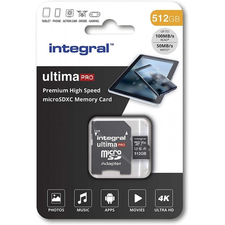 Integral INMSDX512G-100/80V30 512GB Micro SD Card 4K Video Premium High Speed Memory Card