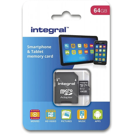 Integral Smartphone and Tablet - Memory Card 64 GB microSDHC/XC 90MB/s Class 10 UHS-I U1