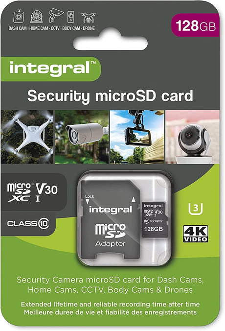 Integral Micro SD Security Card 128GB for Dash-Cams Home Cams CCTV Body Cams and Drones